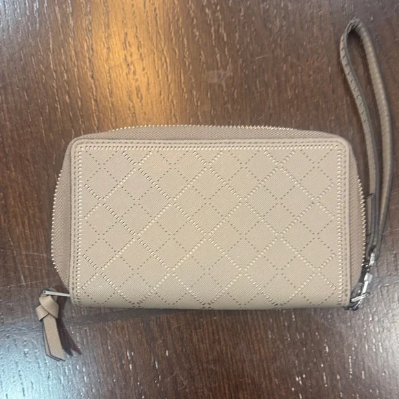 Tory Burch Taupe Quilted Perforated Zip Wristlet